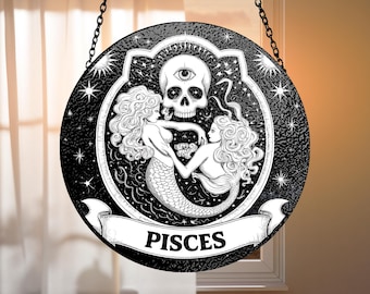 Pisces Zodiac Suncatcher, Stained Glass Window Art, Medieval Home Decor