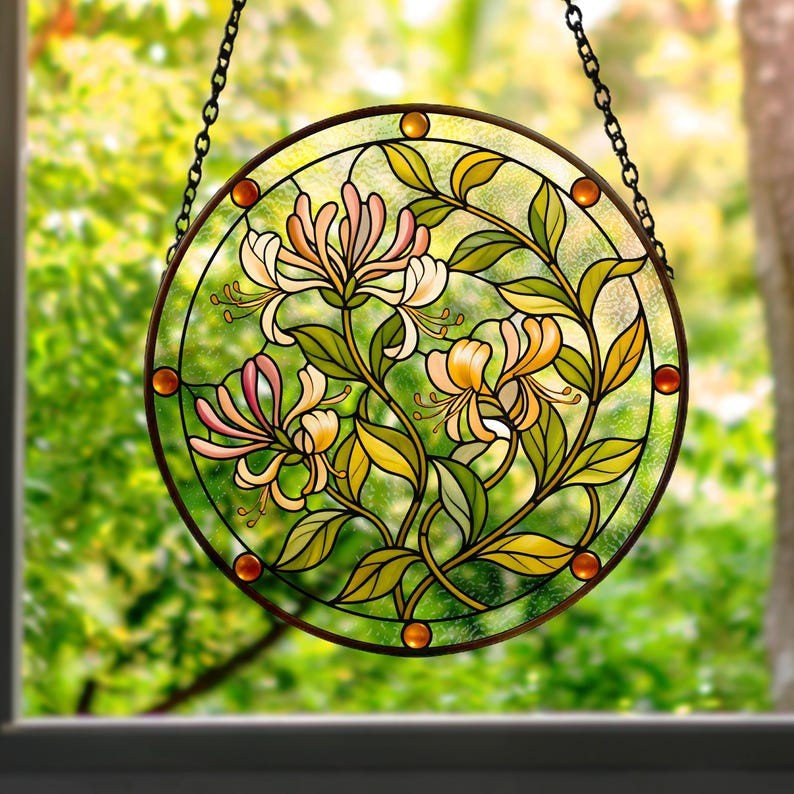 Bleeding Heart Stained Glass Suncatcher, Floral Window Hanging Decor, Botanical Suncatcher Ornament, Garden Lover Gift, Housewarming Present Style-1
