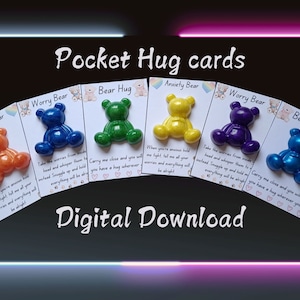 Download instantâneo do arquivo PDF:Cartões de bolso para impressão com 3 poemas - "Worry Bear", "Bear Hug" e "Anxiety Bear" do fornecedor Pocket Hugs