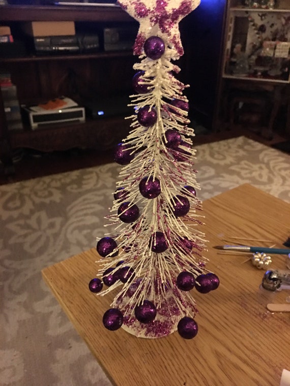 Christmas White Tree Decorated With Purple Ornaments Etsy