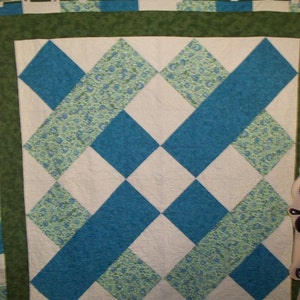Crossroads Quilt: Turquoise & Green Floral Cotton Quilt (80x80)