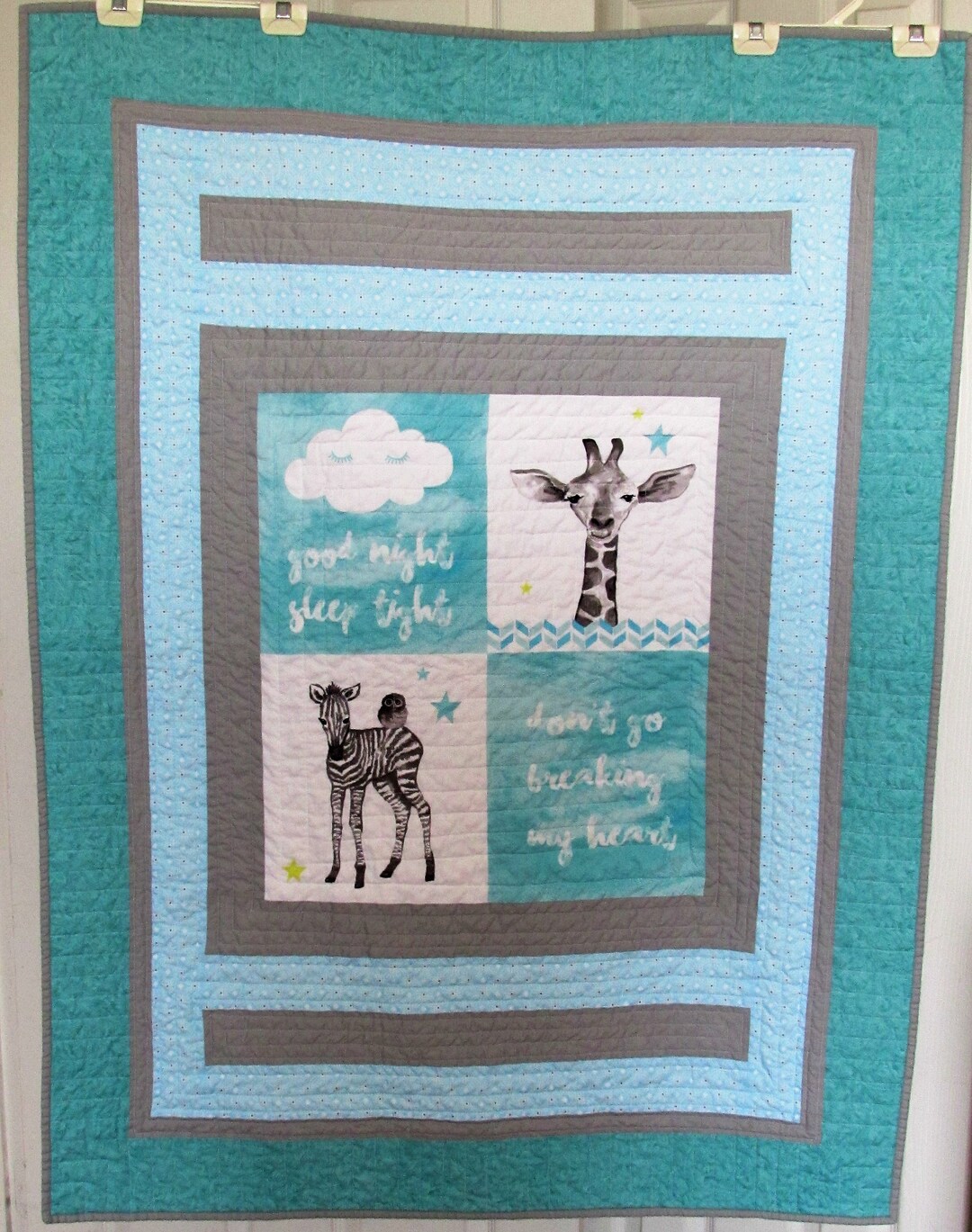 BABY SAFARI QUILT Crib Size Aqua Etsy