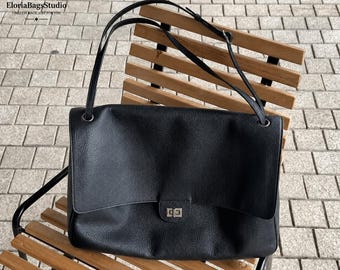 Grote draagtas van echt leer, hobo-tas, tijdloze schoudertas, slouchy handtas