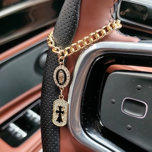 Custom Mary Rosary Steering Wheel Charm Hanging, Cross Virgin Mary Rosary Car Charm Accessory, Car Rearview Mirror Charms Charms Decor
