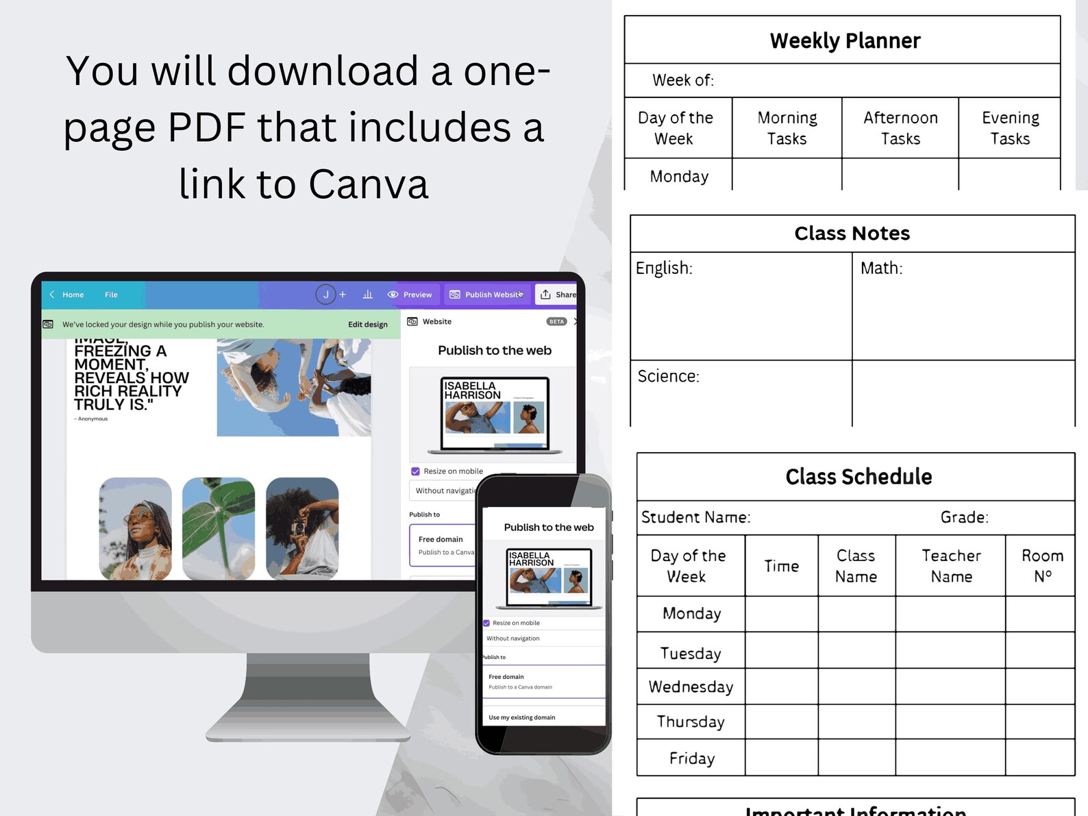 Student Planner Template Academic Planner School Organizer Homework ...
