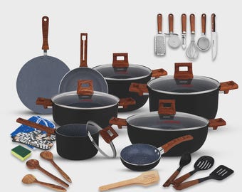 Bästa non-stick köksset i aluminium, 29 delar