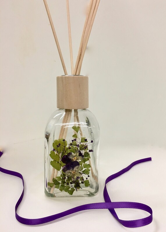 Download Glass Scent Diffuser Bottle With Pressed Flowers Purple Etsy