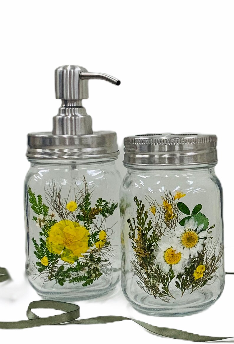 Pressed Flower Toothbrush Holder Soap or Lotion Dispenser Etsy