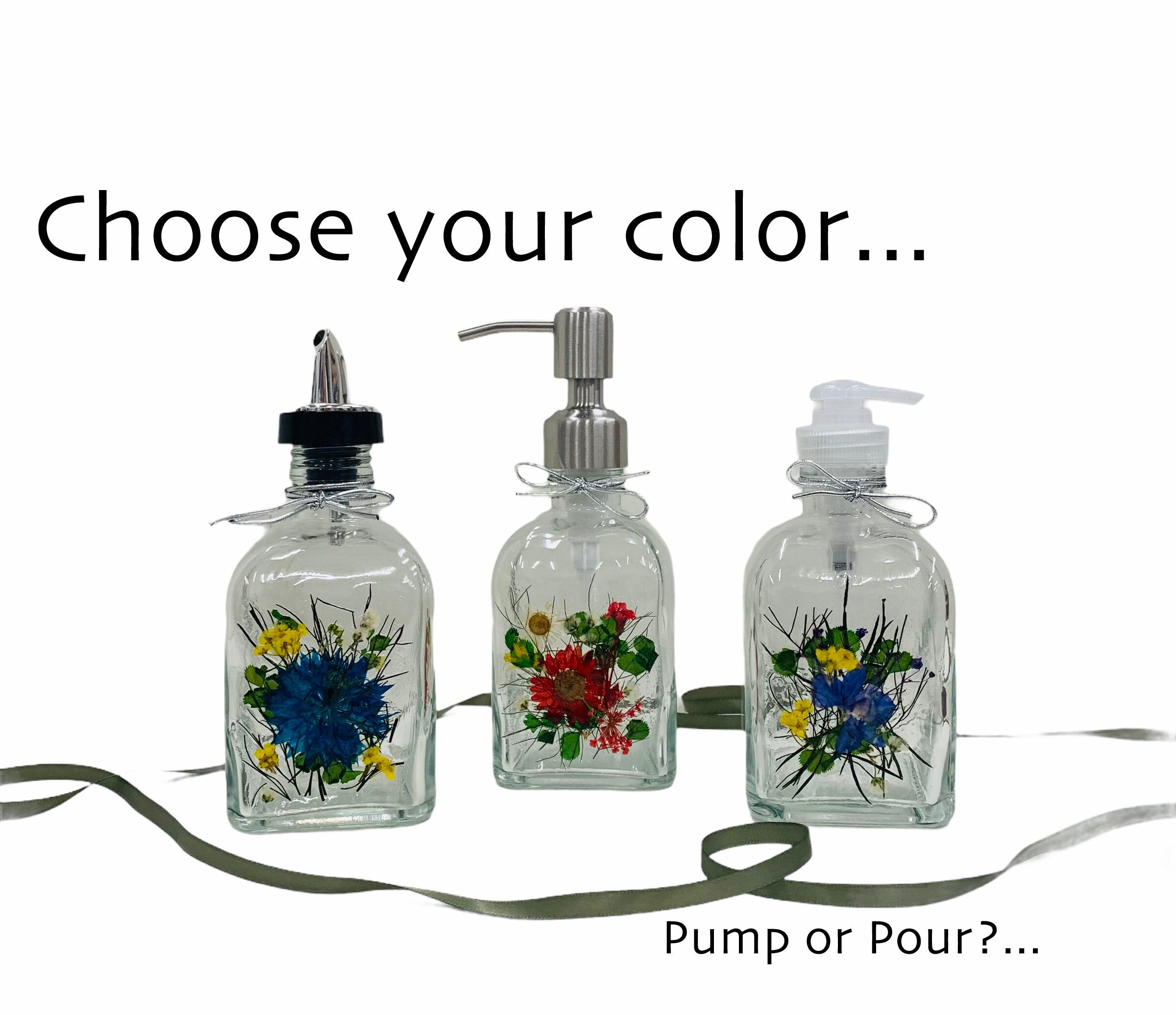 Choose your Color Pressed Flower 8.5 oz. Roma Lotion Pump, Soap Dispe…