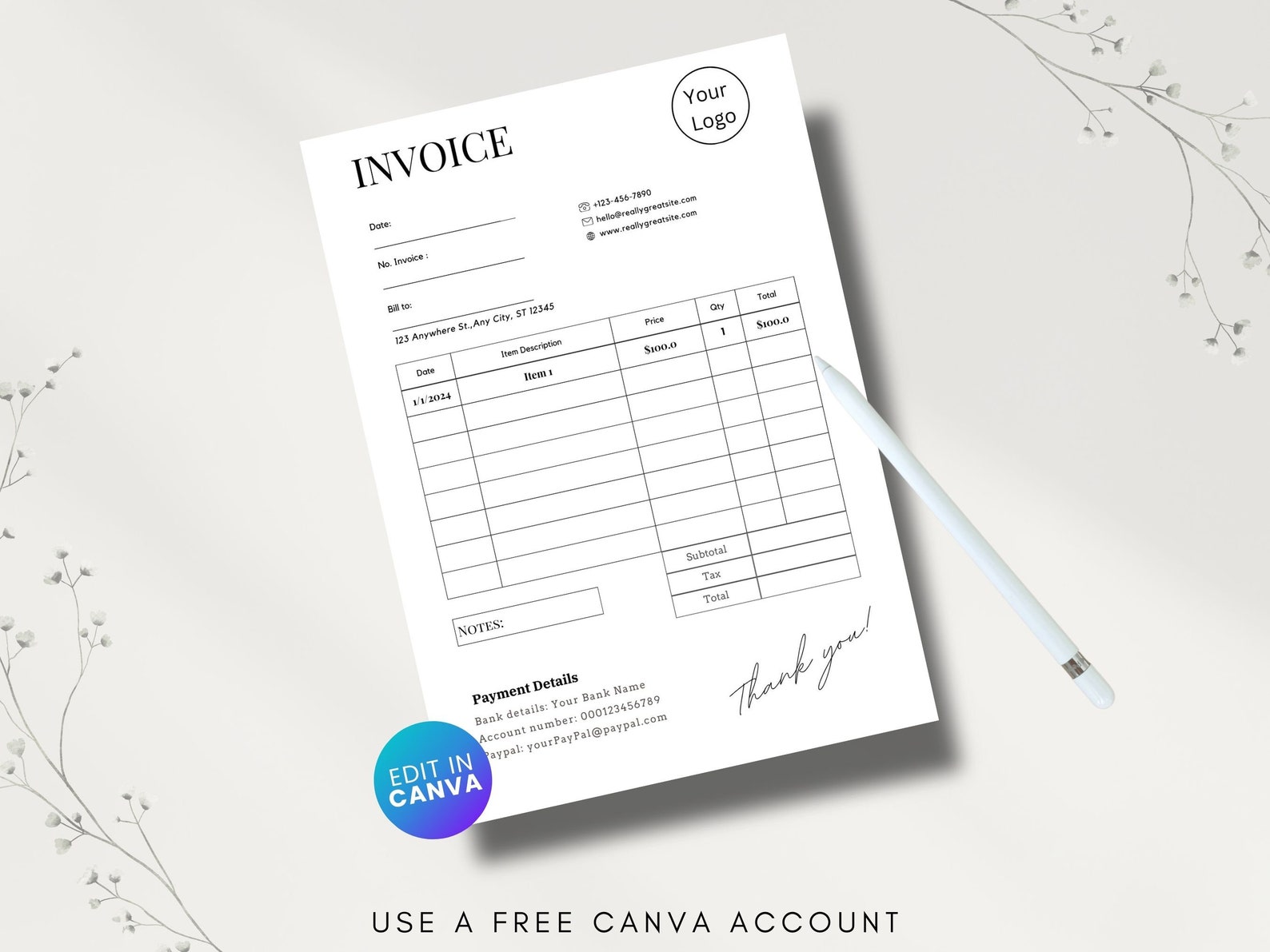 Professional Invoice Template | Customizable & Easy-to-use | Perfect ...