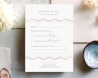 Modern Pastel Wave Wedding RSVP Card: Editable Template (Digital Download) | CR109
