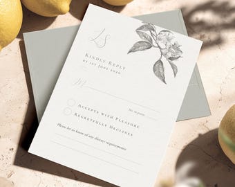 Plantilla de tarjeta de invitación para boda con limón: Diseño botánico cítrico (editable en línea) / CR107