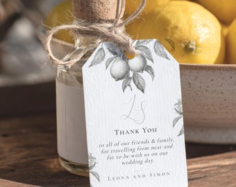 Italian Lemon Wedding Favor Tags Template: Printable Citrus Thank You Labels, Online Editable | CR107