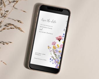 Wildflower Save the Date E-vite: Editable Prairie Wedding Announcement (Digital Template) | CR102