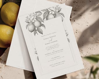 Tuscan Lemon Wedding Invitation Template: A5 Size Italian Citrus Design ( Digital Download) | CR107