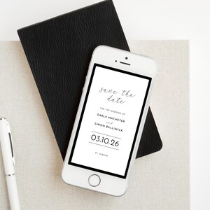 Minimalist Black Border Save the Date E-vite: Editable Smartphone Invite (Digital Download) | CR116