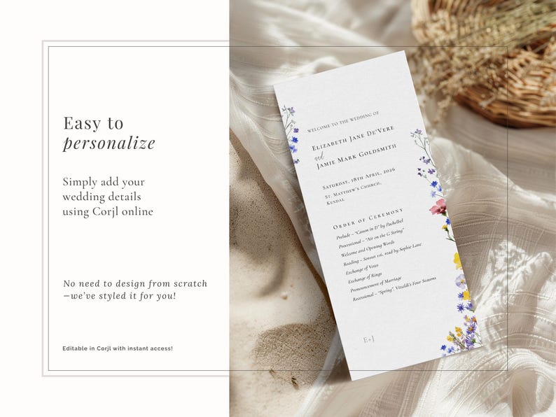 Easy to personalise wedding program using the Corjl editor