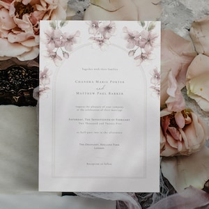 Romantic Blossom Editable A5 Wedding Invitation Template, Printable Corjl Invite with Pink Arch Florals, Half-Letter Size Included | CR111
