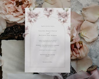 Sakura Hochzeitseinladung - Vorlage: Rosa Kirschblüte Floral (A5 + Half-Letter) Digital Download | CR111