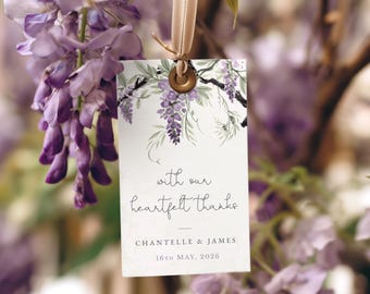 Wisteria Wedding Favor Tags Template: Lilac Floral 'Thank You' Tag, Online Editable | CR130