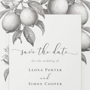 Close-up detail of the La Scorza wedding save the date card design