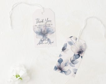 Blue Floral Wedding Favor Tags: Ethereal Bloom Template (ISO + US Sizes) | CR143
