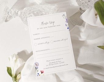 Wildflower Wedding RSVP Card Template: Meadow Blossom Design (Editable Online, Digital Download) | CR102