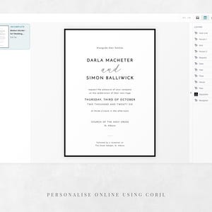 The Modern Border wedding invitation template being personalised online using Corjl