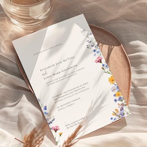 Modello elegante per invito di nozze floreale in formato A5, include formato mezza lettera, invito modificabile - Modello Corjl stampabile / Meadow Blossom CR102