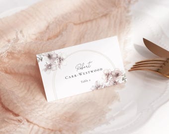 Cherry Blossom Wedding Place Cards: Blush Pink Sakura Design (Printable Template) | CR111