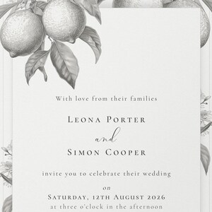 Close-up detail of the La Scorza 5x7 wedding invitation template