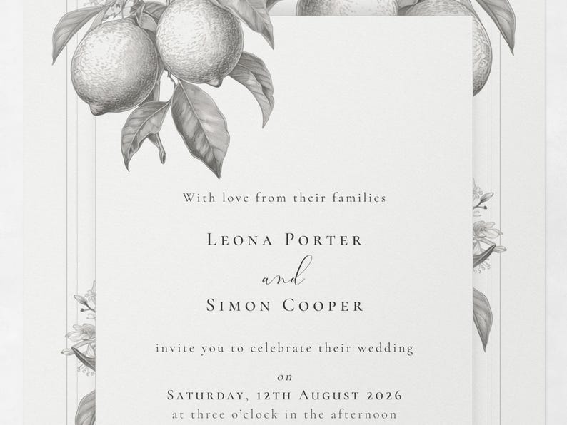 Close-up detail of the La Scorza 5x7 wedding invitation template