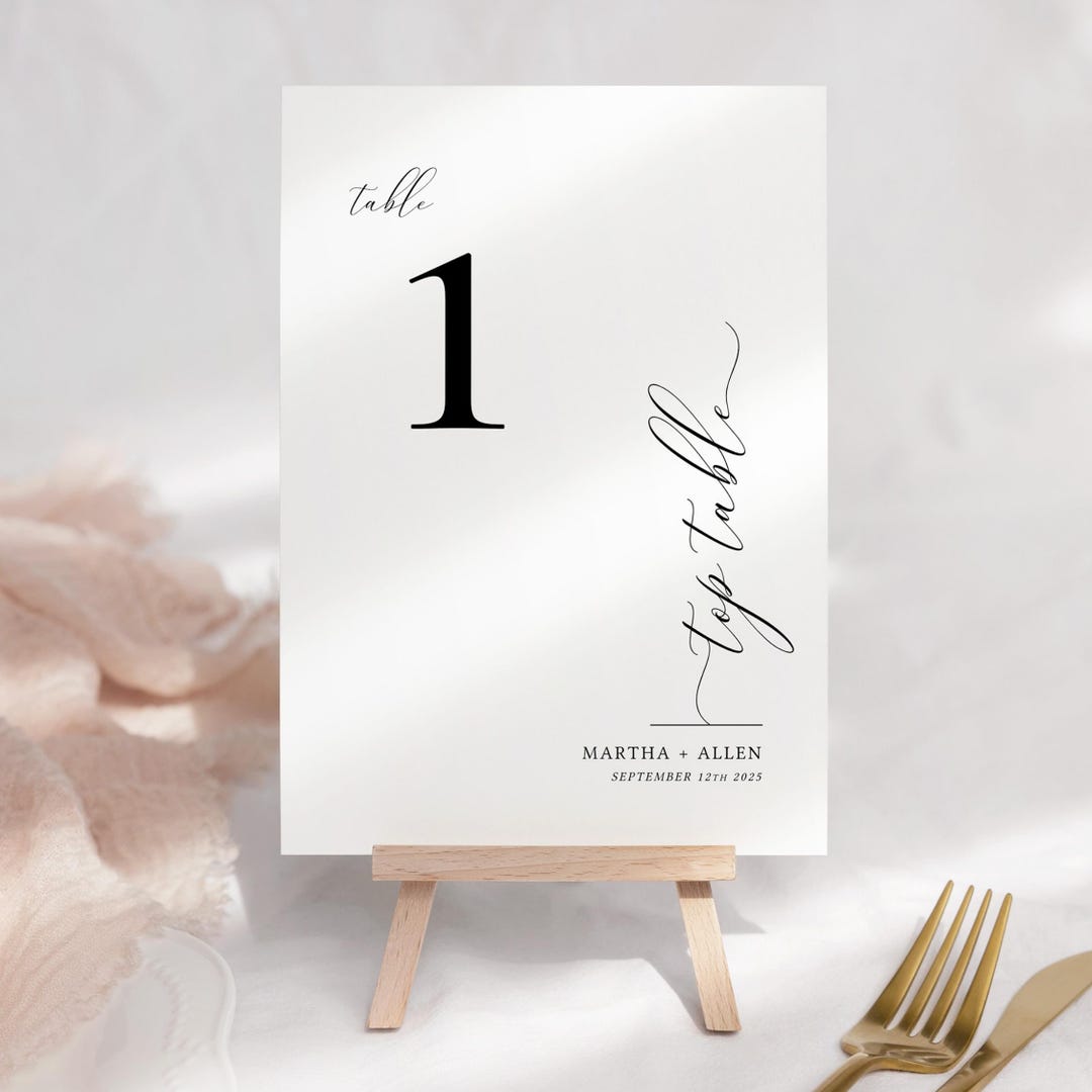 Minimal Wedding Table Numbers Template Elegant Event Decor 5x7, 4x6, A6 ...