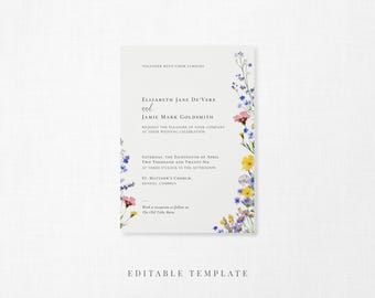 Meadow Blossom Wildflower Wedding Invitation – 5x7 Editable Wedding Template