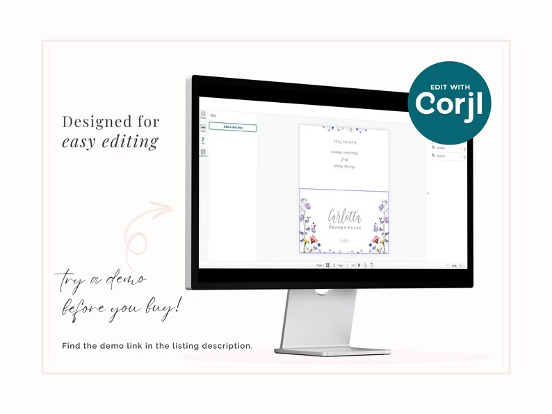 Use the Corjl editor to edit your place cards - try a demo before purchase