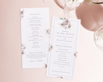 Plantilla de programa de boda con flores de cerezo: Elegante ceremonia floral, descarga digital / CR111