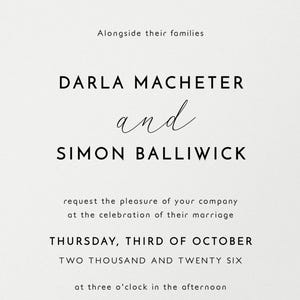 Close-up view of the typographic Modern Border wedding invitation template