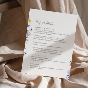 Wildflower Wedding Information Card: 5x7 Floral Details Insert (Editable Online, Digital Download) | CR102