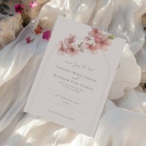 Kirschblüte Save the Date Vorlage - zart romantische druckbare 5x7 ”Hochzeitsmitteilung - bearbeitbar mit Corjl | Blüten-Serenade - CR111