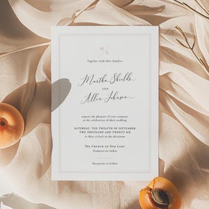 Plantilla de invitación de boda atemporal de 5x7, invitación de boda minimalista clásica, líneas limpias y fácil de imprimir. Editable con Corjl/Essence CR104