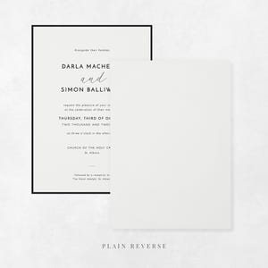 Modern Border wedding invitation design showing plain reverse