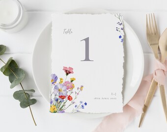 Wildflower Wedding Table Number Template: Editable Floral Reception Decor (Digital Download) | CR102