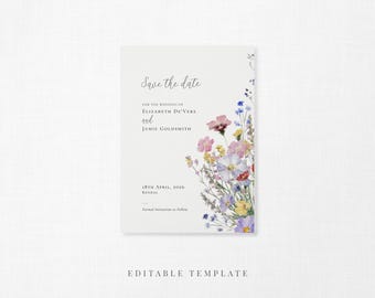 Meadow Blossom Wildflower Save the Date – 5x7 Editable Wedding Template