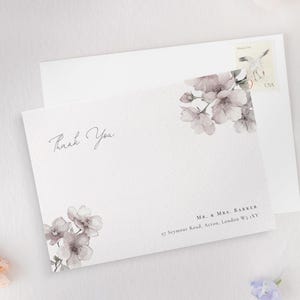 Kirschblüten Hochzeit Dankeskarte Vorlage, Romantische Blumenkorrespondenz Karte in A6 & 4x6, Bearbeiten Sie mit Corjl | Blüten-Serenade CR111