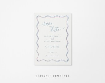 Wiggle Wavy Border Save the Date – 5x7 Editable Wedding Template