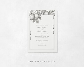 La Scorza Lemon Wedding Invitation – 5x7 Editable Wedding Template