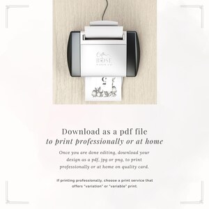 The La Scorza collection wedding table number being printed out on a home printer. Download as a PDF or JPG and print professionally or at home.