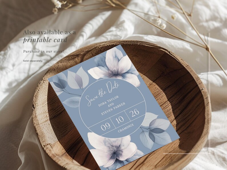Printable save the date card available in the Ethereal Bloom collection by Cotton Rose Paper Co. Visit our Etsy store to see the range