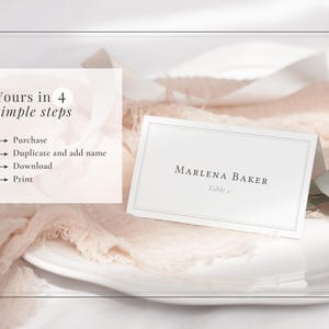 Minimalist border wedding place card downloadable template - purchase, edit in Corjl, download and print.