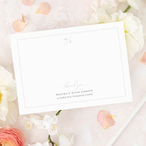Elegante Hochzeit Dankeskarte Vorlage, A6 & 4x6 Bearbeitbar Correspondence Style Minimalistische druckbare Notizkarte, Subtiles Monogramm | CR104